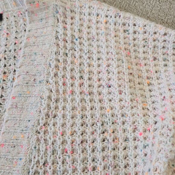 Express Factory Cream Pale Pink Colorful Speckles Open Waffle Cardigan - Medium - Picture 4 of 13